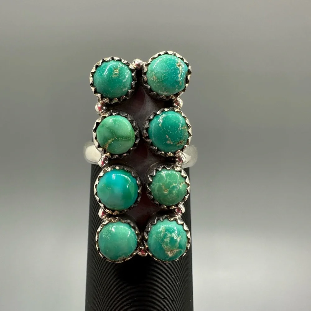 Kingman Turquoise Sterling Silver 925 Handmade Bar Ring Adjustable - Picture 3 of 10